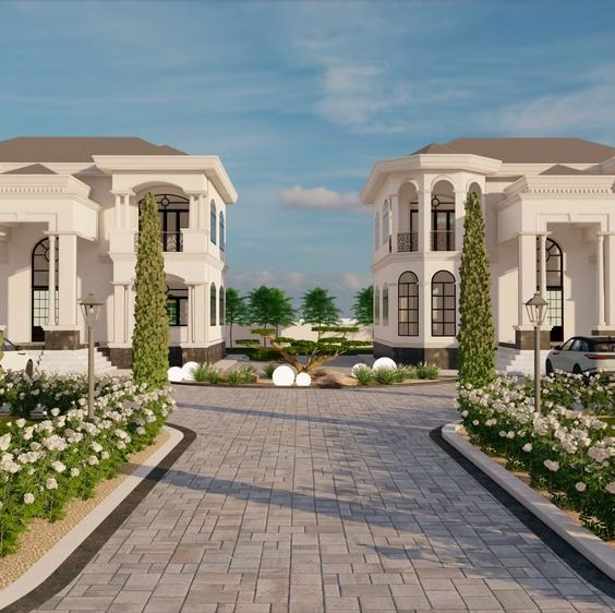 3D design of the planted entrance drive at Shekh Baz Villa